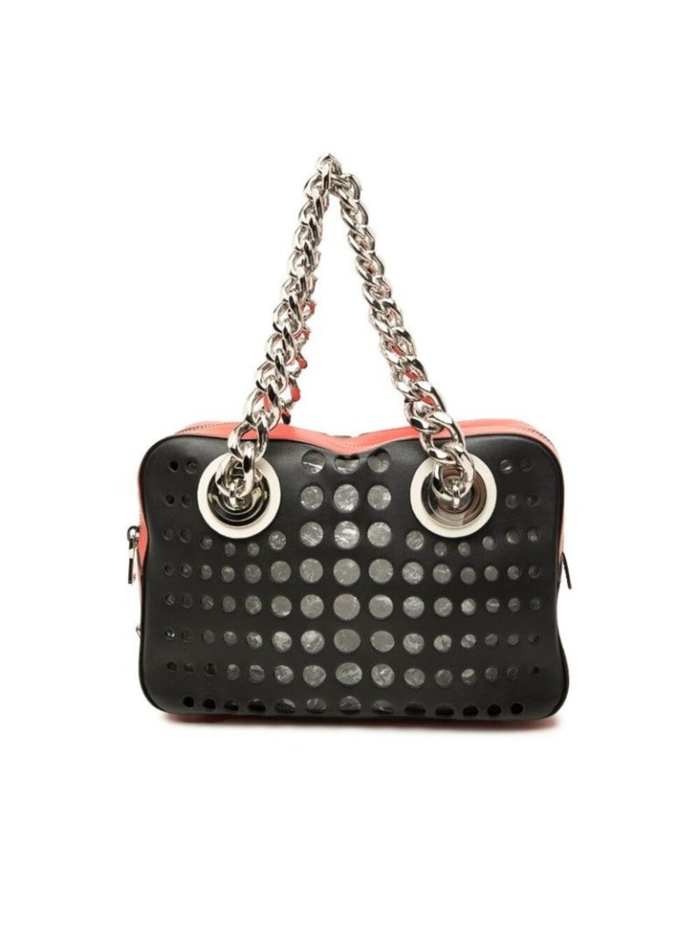 Prada City Fori Perforated Tote Bag Black Red Leather